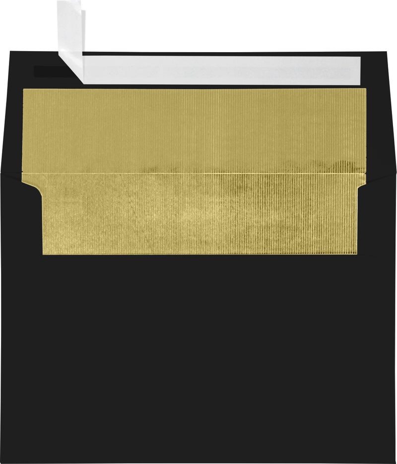 Envelopes.com LUXPaper A7 Foil Lined Envelopes in 80 lb. Black w/Gold LUX Lining, Printable Square Flap Envelopes for Invitations with Peel and Press, 50 Pack, Envelope Size 5 1/4 x 7 1/4 (Black) - Image 1